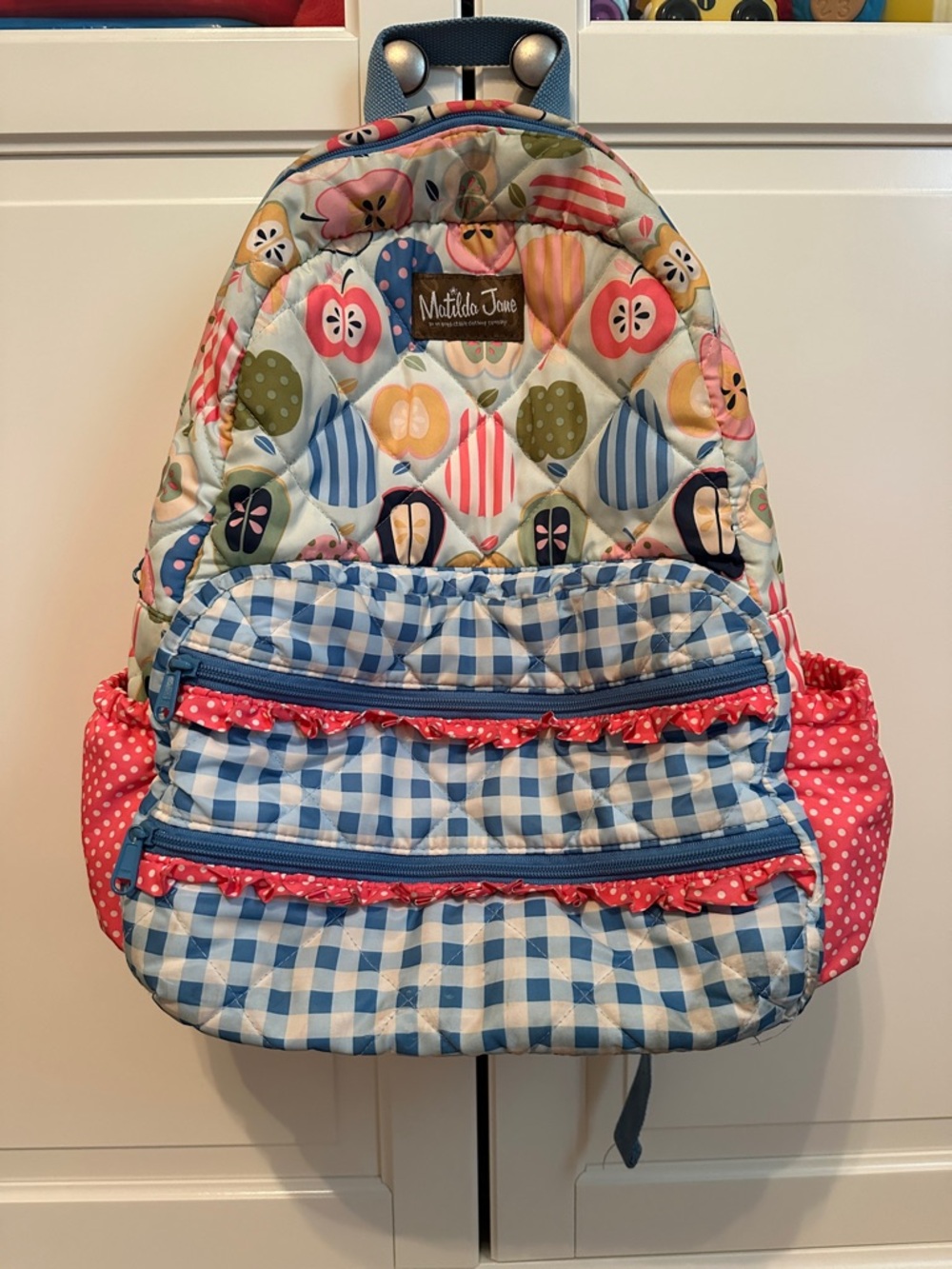 Matilda Jane Blue Gingham & Multi Apple Print Kids Backpack